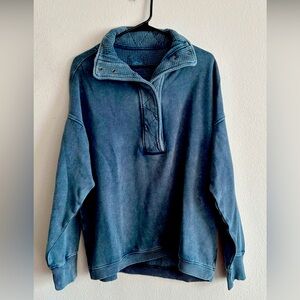 Aerie Getaway Quarter Snap Sweatshirt NWT Vintage Navy Size Small S waffle